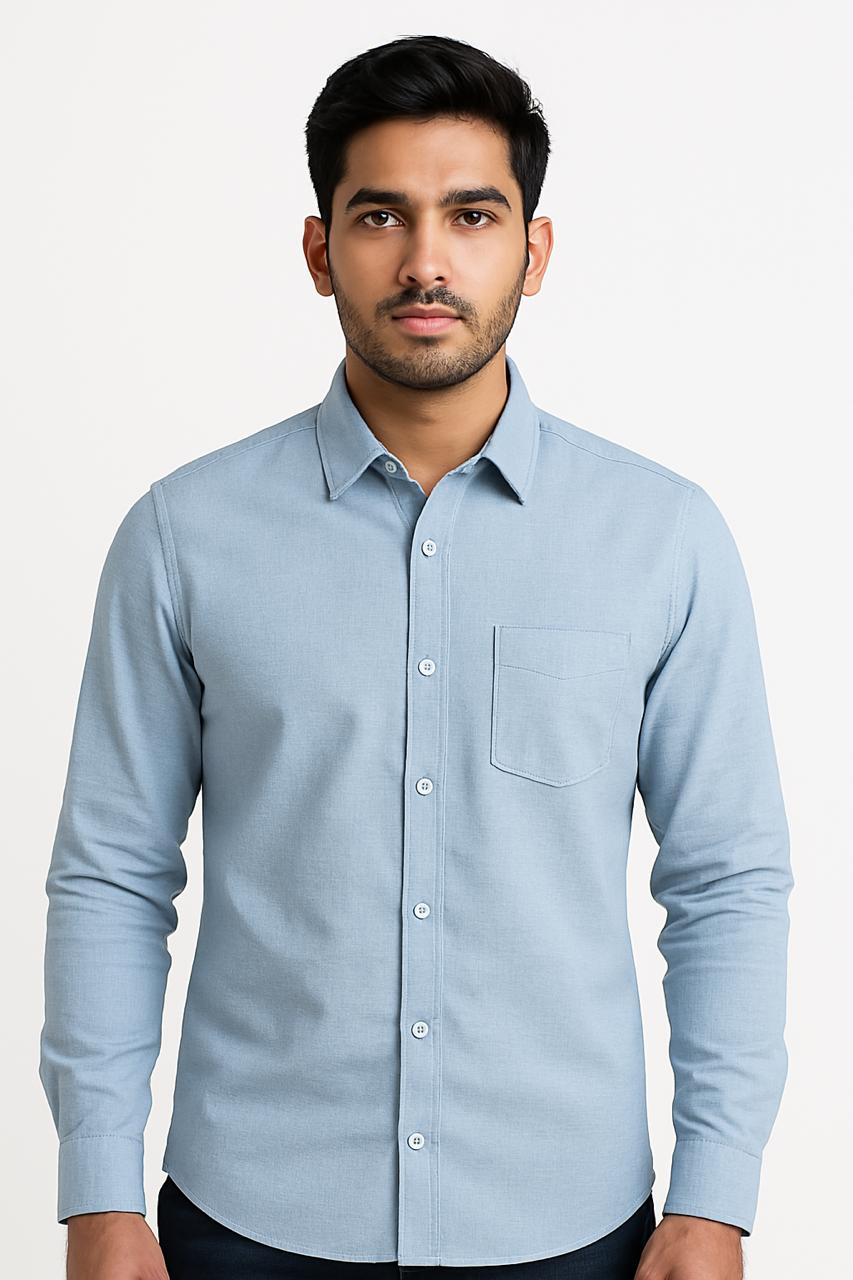 KEFLAA Light Blue Linen-Cotton Shirt – Classic Fit