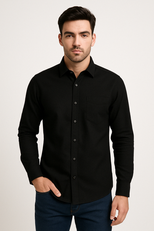 KEFLAA Premium Black Linen-Cotton Shirt – Full Sleeves
